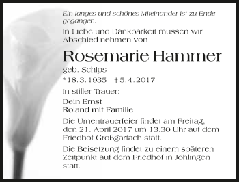 Traueranzeige von Rosemarie Hammer 