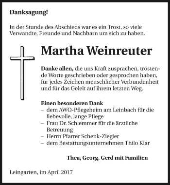 Traueranzeige von Martha Weinreuter 