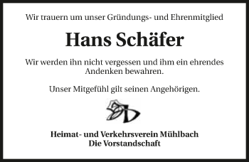 Traueranzeige von Hans Schäfer 