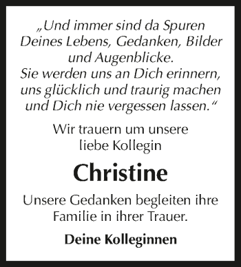 Traueranzeige von Christine Hafendörfer 