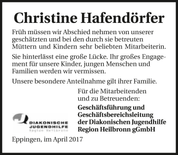 Traueranzeige von Christine Hafendörfer 