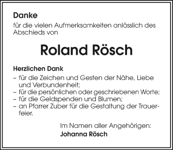 Traueranzeige von Roland Rösch 