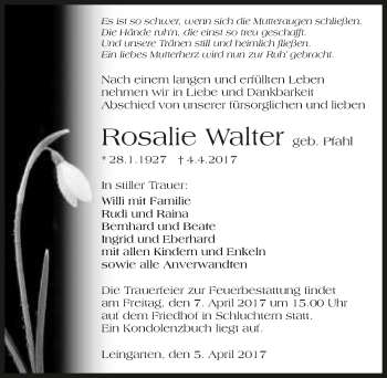 Traueranzeige von Rosalie Walter 