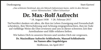 Traueranzeige von Max-Rolf Aufrecht 