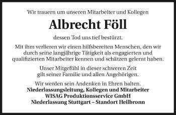 Traueranzeige von Albrecht Föll 