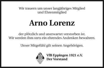 Traueranzeige von Arno Lorenz 