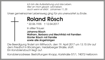 Traueranzeige von Roland Rösch 