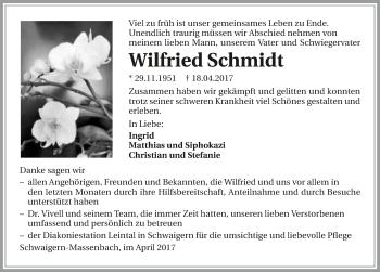 Traueranzeige von Wilfried Schmidt 