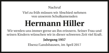 Traueranzeige von Hermann Hiller 