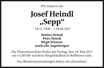 Traueranzeige von Josef Heindl 