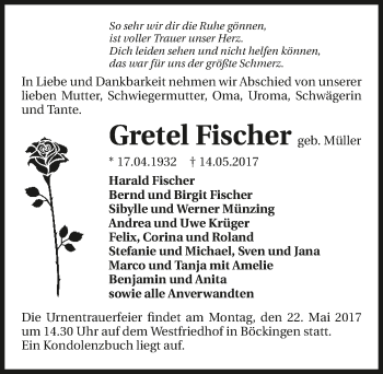 Traueranzeige von Gretel Fischer 