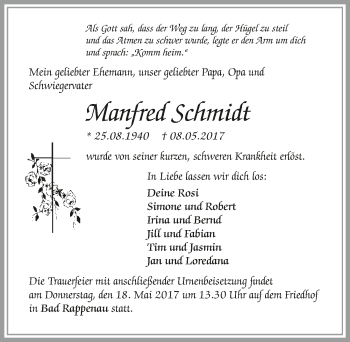 Traueranzeige von Manfred Schmidt 