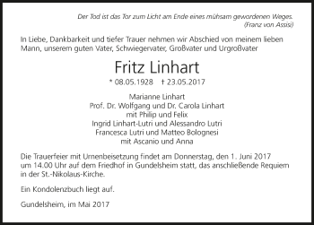 Traueranzeige von Franz Linhart 