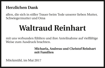 Traueranzeige von Waltraud Reinhart 