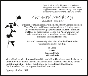 Traueranzeige von Gerhard Mühling 