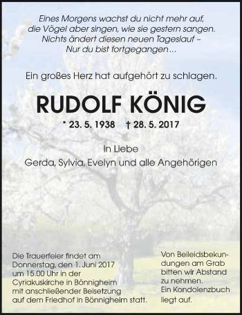 Traueranzeige von Rudolf König 