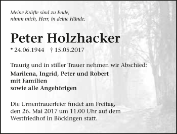 Traueranzeige von Peter Holzhacker 