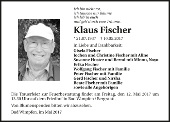 Traueranzeige von Klaus Fischer 