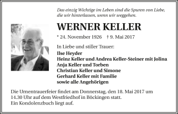 Traueranzeige von Werner Keller 