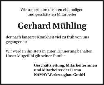 Traueranzeige von Gerhard Mühling 