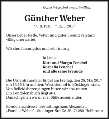 Traueranzeige von Günther Weber 