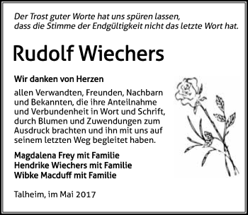 Traueranzeige von Rudolf Wiechers 