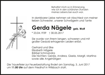 Traueranzeige von Gerda Nägele 