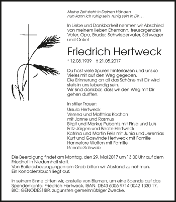 Traueranzeige von Friedrich Hertweck 