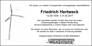 Traueranzeige von Friedrich Hertweck 