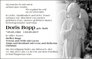 Traueranzeige von Doris Bopp 