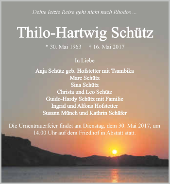 Traueranzeige von Thilo-Hartwig Schütz 