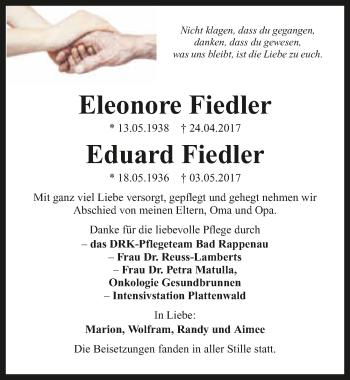 Traueranzeige von Eleonore/Eduard Fiedler 