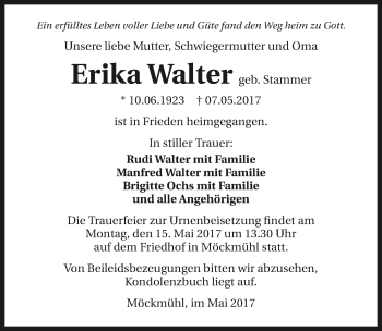 Traueranzeige von Erika Walter 