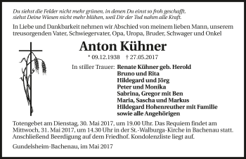 Traueranzeige von Anton Kühner 