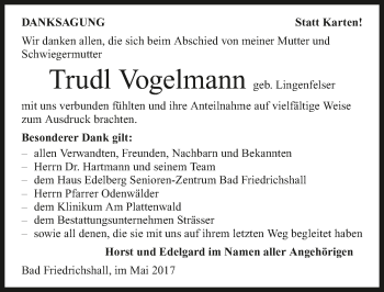 Traueranzeige von Trudl Vogelmann 