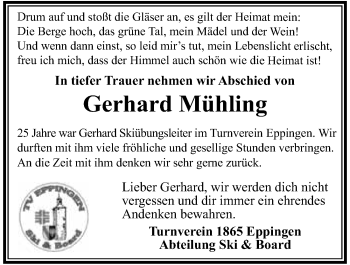 Traueranzeige von Gerhard Mühling 