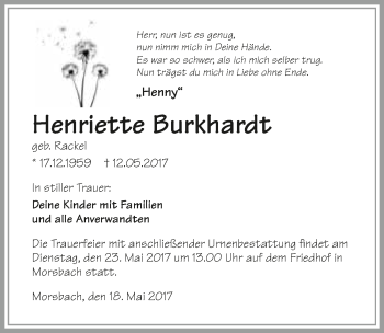 Traueranzeige von Henriette Burkhardt 