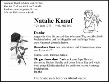 Traueranzeige von Natalie Knauf 