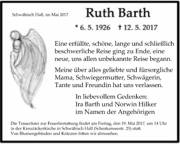 Traueranzeige von Ruth Barth 