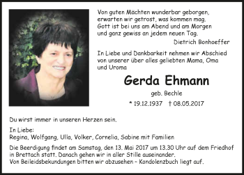 Traueranzeige von Gerda Ehmann 