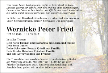 Traueranzeige von Wernicke Peter Fried 