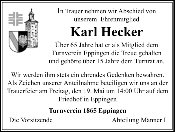 Traueranzeige von Karl E. Hecker 