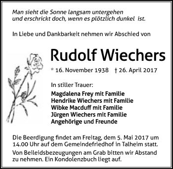 Traueranzeige von Rudolf Wiechers 