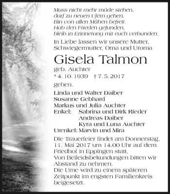 Traueranzeige von Gisela Talmon 