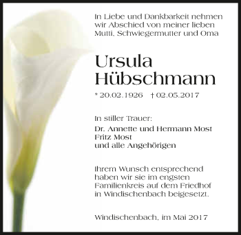 Traueranzeige von Ursula Hübschmann 