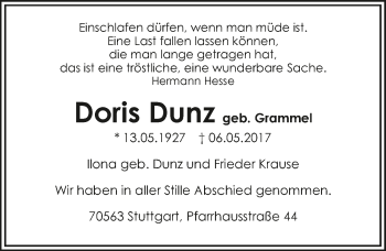 Traueranzeige von Doris Dunz 