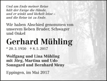 Traueranzeige von Gerhard Mühling 