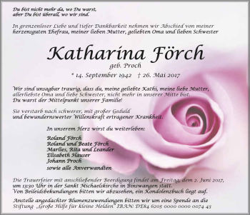 Traueranzeige von Katharina Förch 