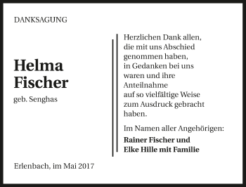 Traueranzeige von Helma Fischer 