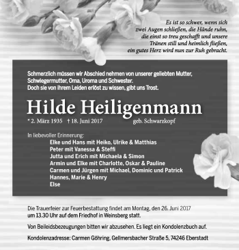 Traueranzeige von Hilde Heiligenmann 